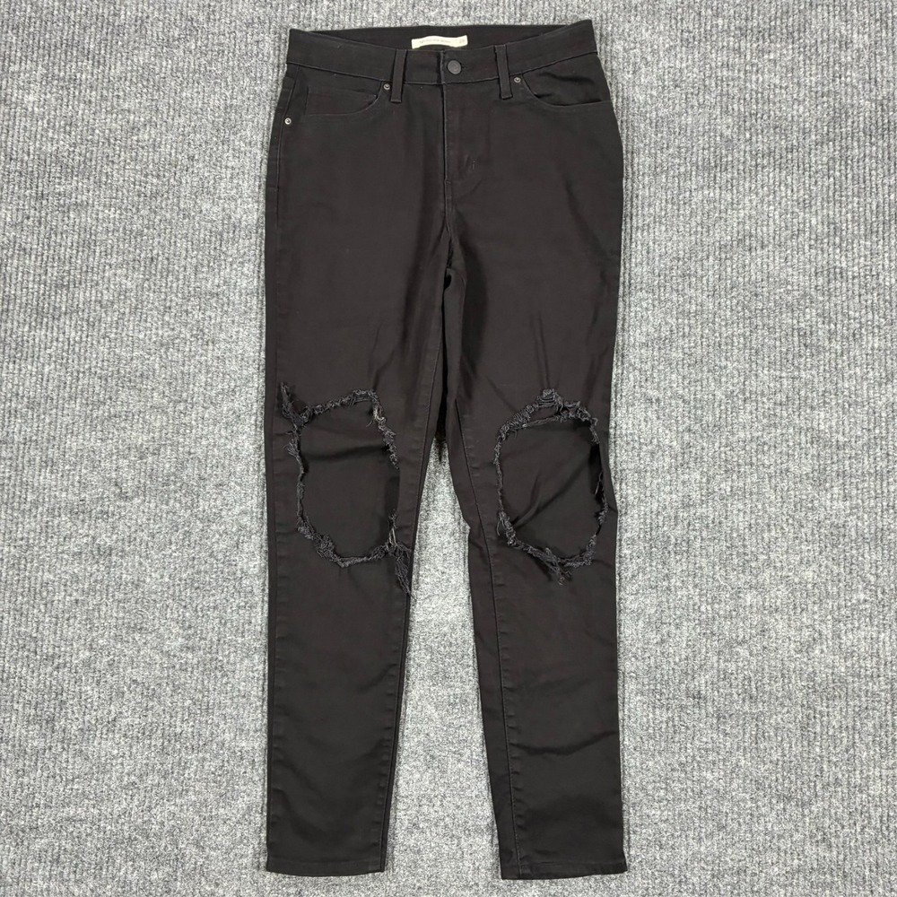 Levis 721 High Rise Skinny Jeans Womens Size 28 Black Denim Distressed Stretch